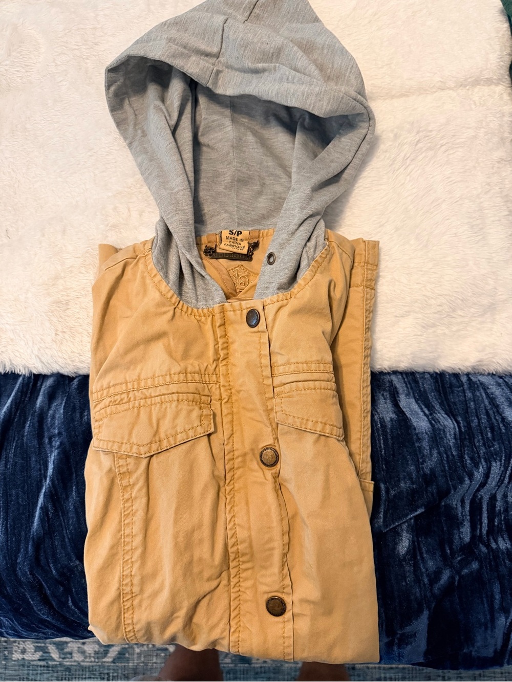 Kids Hooded Cargo Pants - Tan with Gray Hood